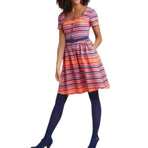 NEW Modcloth Cycling In Seville  Striped Cotton Summer‎ Corpcore Dress Large